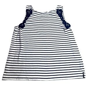 Banana Republic Black and cream striped knit tank top Size XL embroidery trim